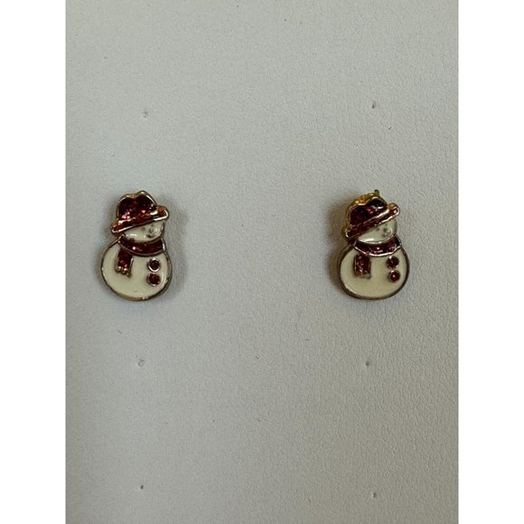 Christmas Snowman Earrings and Brooch Pin Set Red Sparkle Glitter Scarf Holidays - Picture 8 of 12